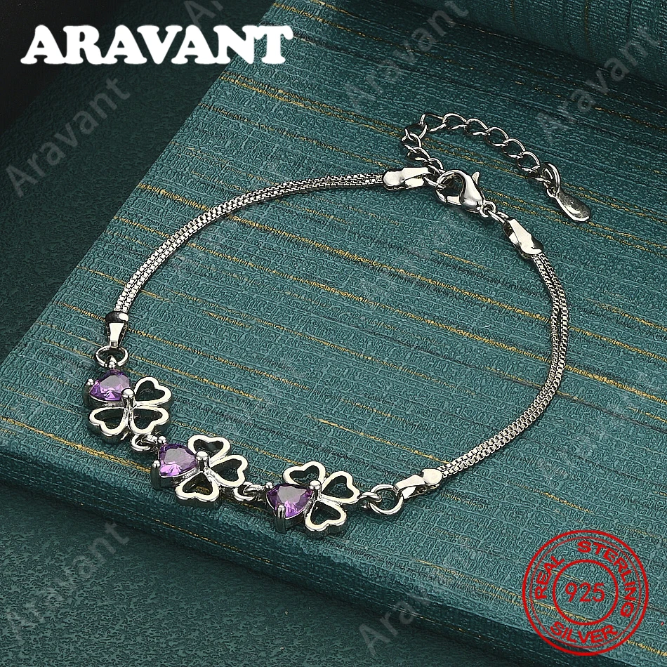 925 Sterling Silver Four-Leaf Clover Bracelet – Exquisite And Cute Jewelry For Women (Weddings & Parties)