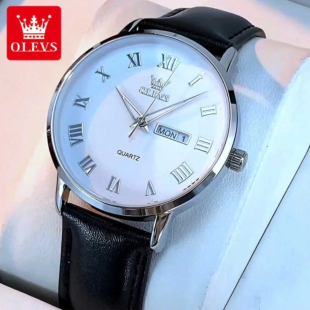 

OLEVS мужские часы повседневные модные кожаные ремешки оригинальные кварцевые наручные часы для мужчин водостойкие светящиеся простые повседневные платья 2920