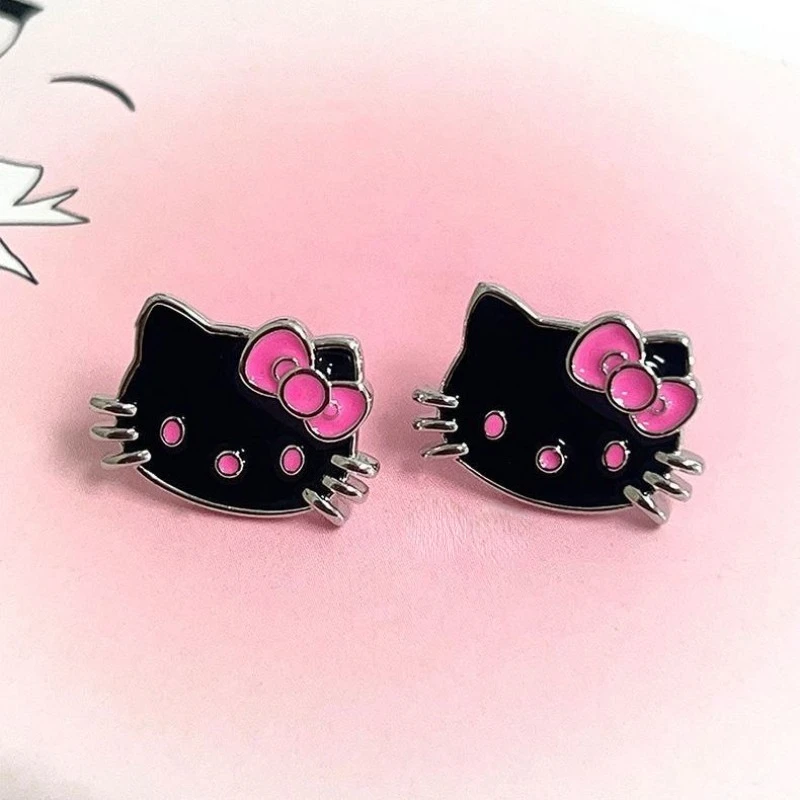 Sanrio Hello Kitty Sweet Children's Cute Girls Fashionable and Versatile Cartoon Creative Non-pierced Black and Silver Ear Clips