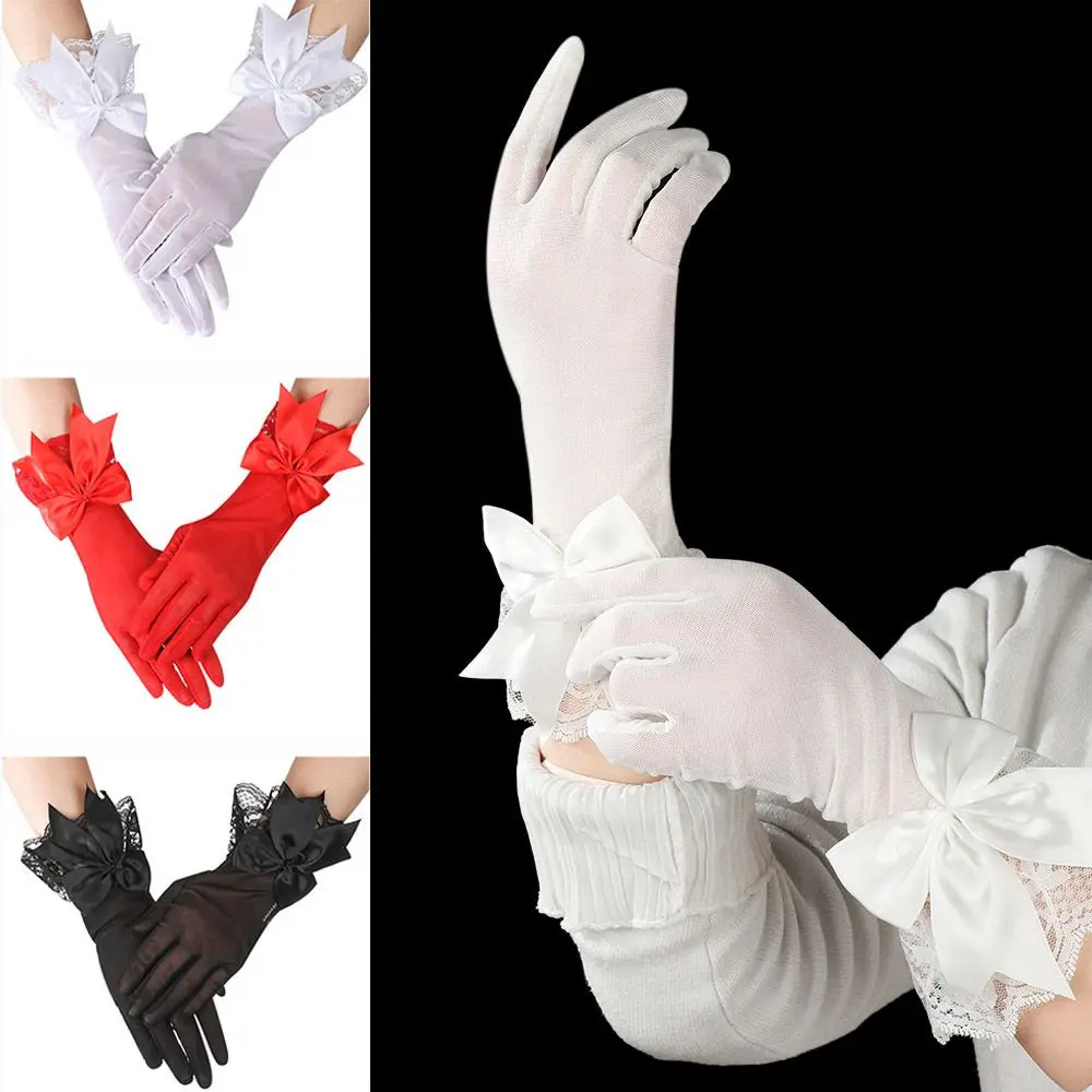 Marriage Party Chiffon Sunscreen Bride Mittens Lace Gloves Driving Gloves Bow