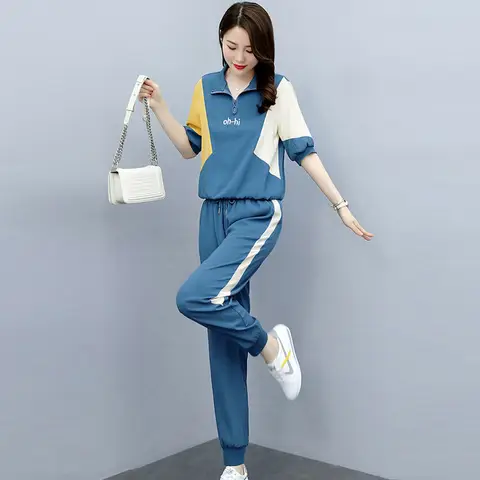 Women's Large Tracksuit Fashion Suit Summer New Leisure Plus Size Clothing Crop Top And Pencil Pants  2 Two Piece Sets For Women
