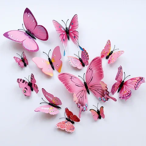 

12 pcs color three-dimensional butterfly TV background wall decoration butterfly children's room PVC simulation butterfly