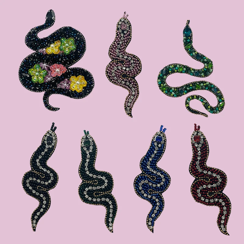 Handmade Beaded Sequin Clothing Patch Material DIY Flower Snake Patch Bag Hat Shoes Decorative Accessories