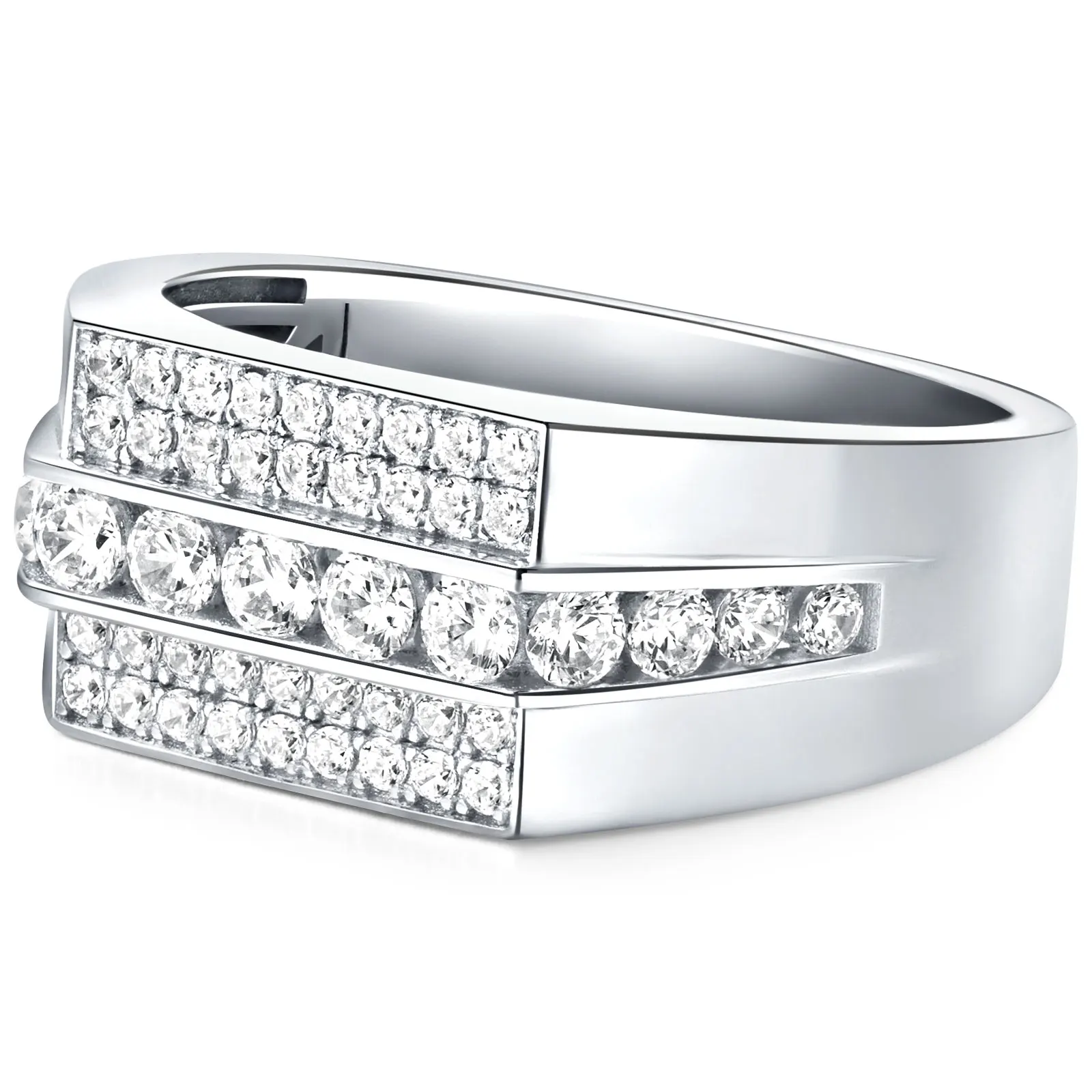 Newshe Full Moissanite Wedding Band for Men 925 Sterling Silver Engagement Rings Pave Brilliant Round Eternity Promise Ring