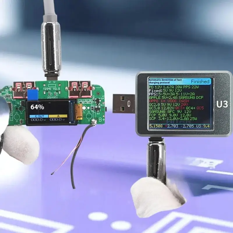 [C] 1 unidad de módulo de alimentación móvil con convertidor Buck de carga rápida bidireccional, placa base de alimentación DIY con pantalla USB Tipo-C 22.5W