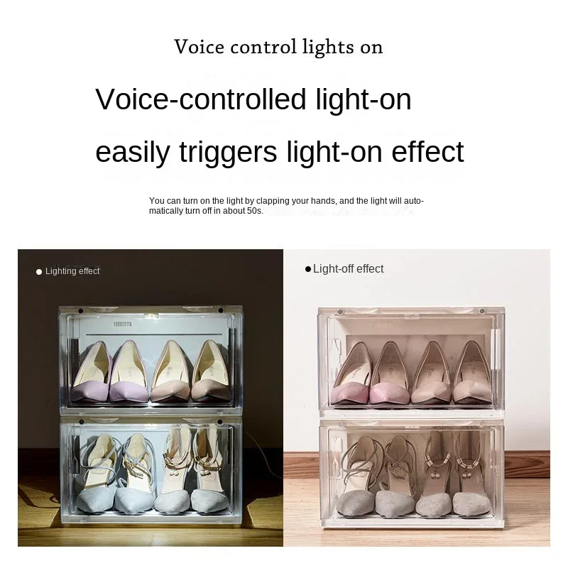 LED Light Sneaker Display Box Antioxidation Organizer Wall Acrylic Shoes Collection Display Rack with Sound Control