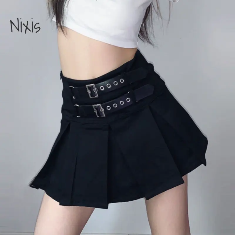 Punk Black Pleated Skirts Women Summer Fashion Gothic Style Mini A-line Skirt High Waist Bottoms Streetwear Female Clothes