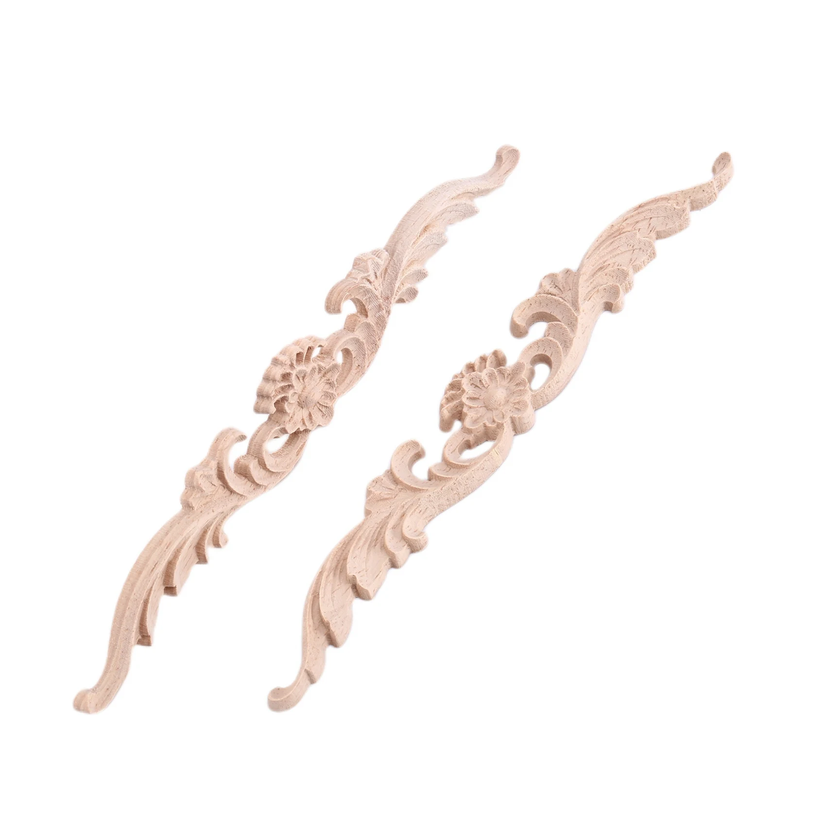 ●4Pcs Wood Appliques and Onlays, Unpainted DIY Decorative Wood Carved Onlay Appliques for Bed Door Cabinet Wardrobe