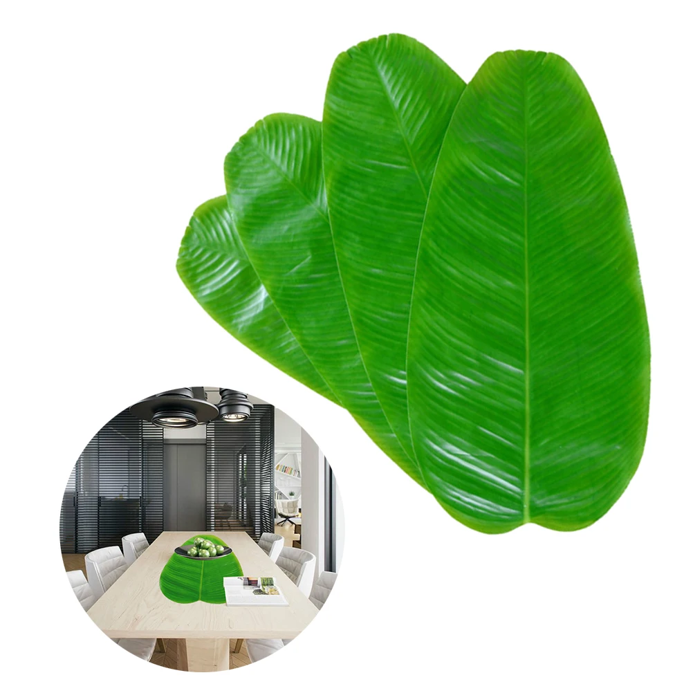 

5 Pcs Artificial Banana Leaves Placemat Table Mat Green Decor Premium Fabric Long Term Use Party Tropical Hawaii Luau