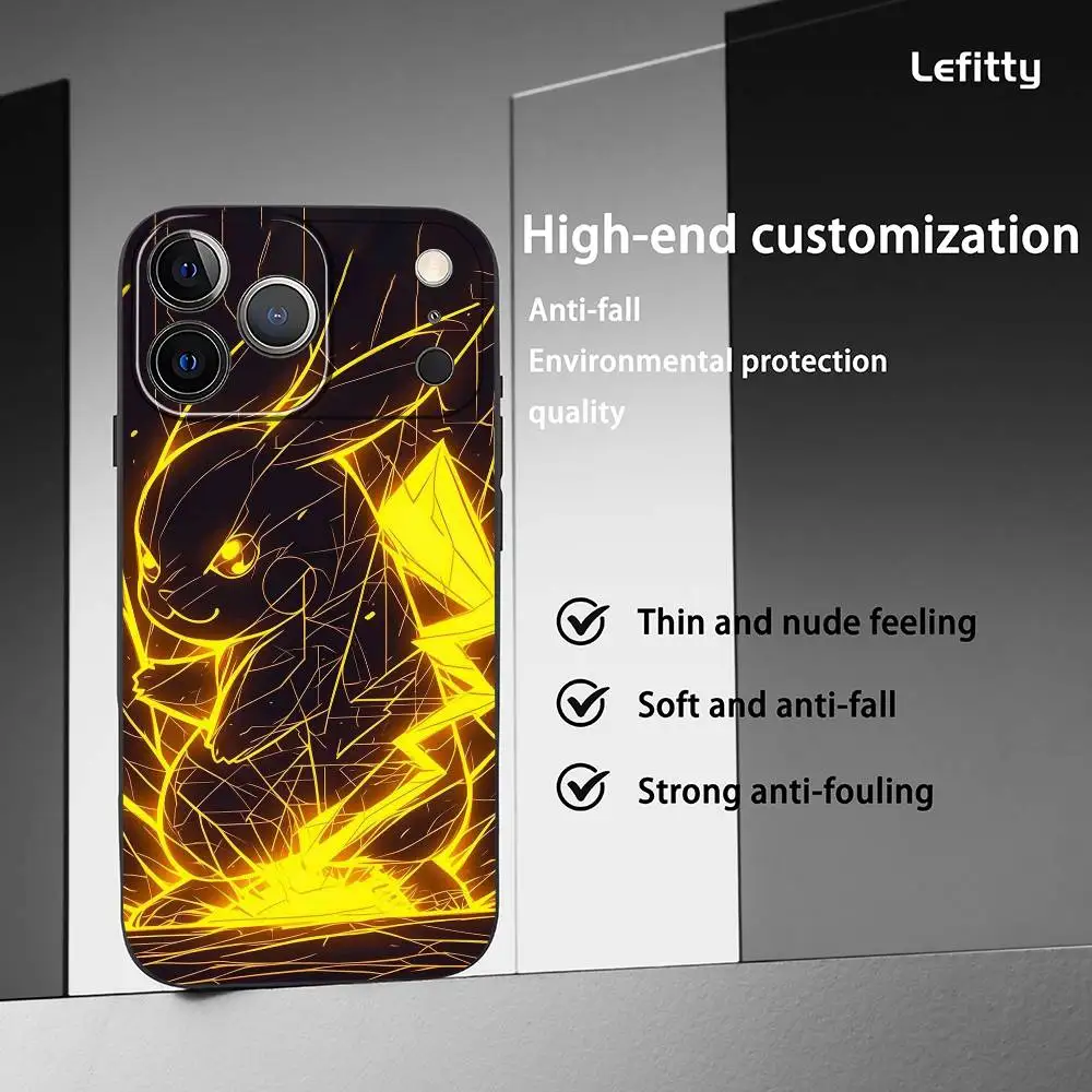 حافظة هاتف Pikachu Mimikyu Line Art لهاتف آيفون 17 16 15 14 13 12 11 Pro Max Plus Mini Black Frosted Soft Shell Funda