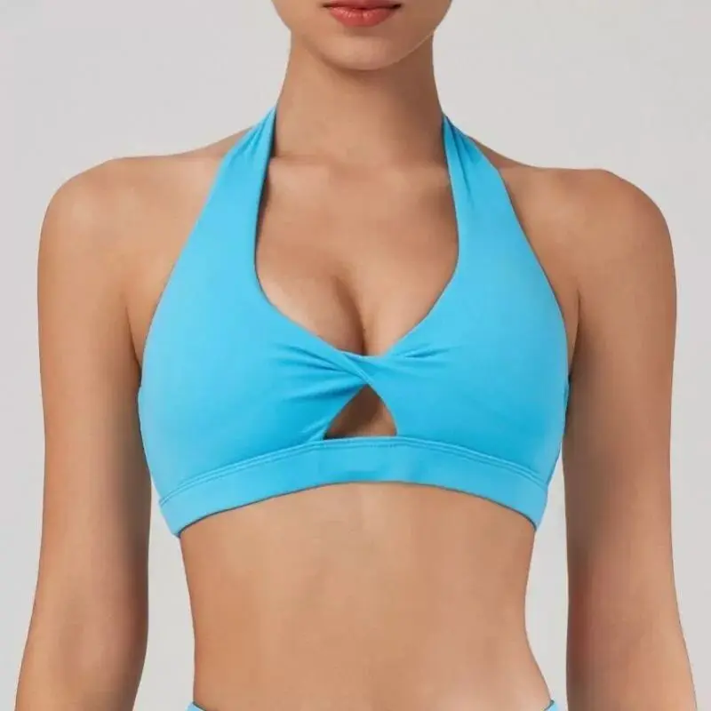 Women's Halter Twist Cutout Sports Bra Built-in Pads Shockproof for Yoga Pilates Gym Training