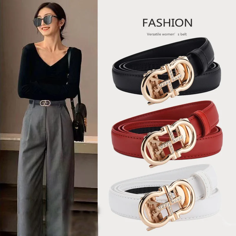 

2025 New Popular Retro Women's Belt Korean Version Simple Casual Versatile Automatic Buckle Women's Belt Animal Rhinestone Belt