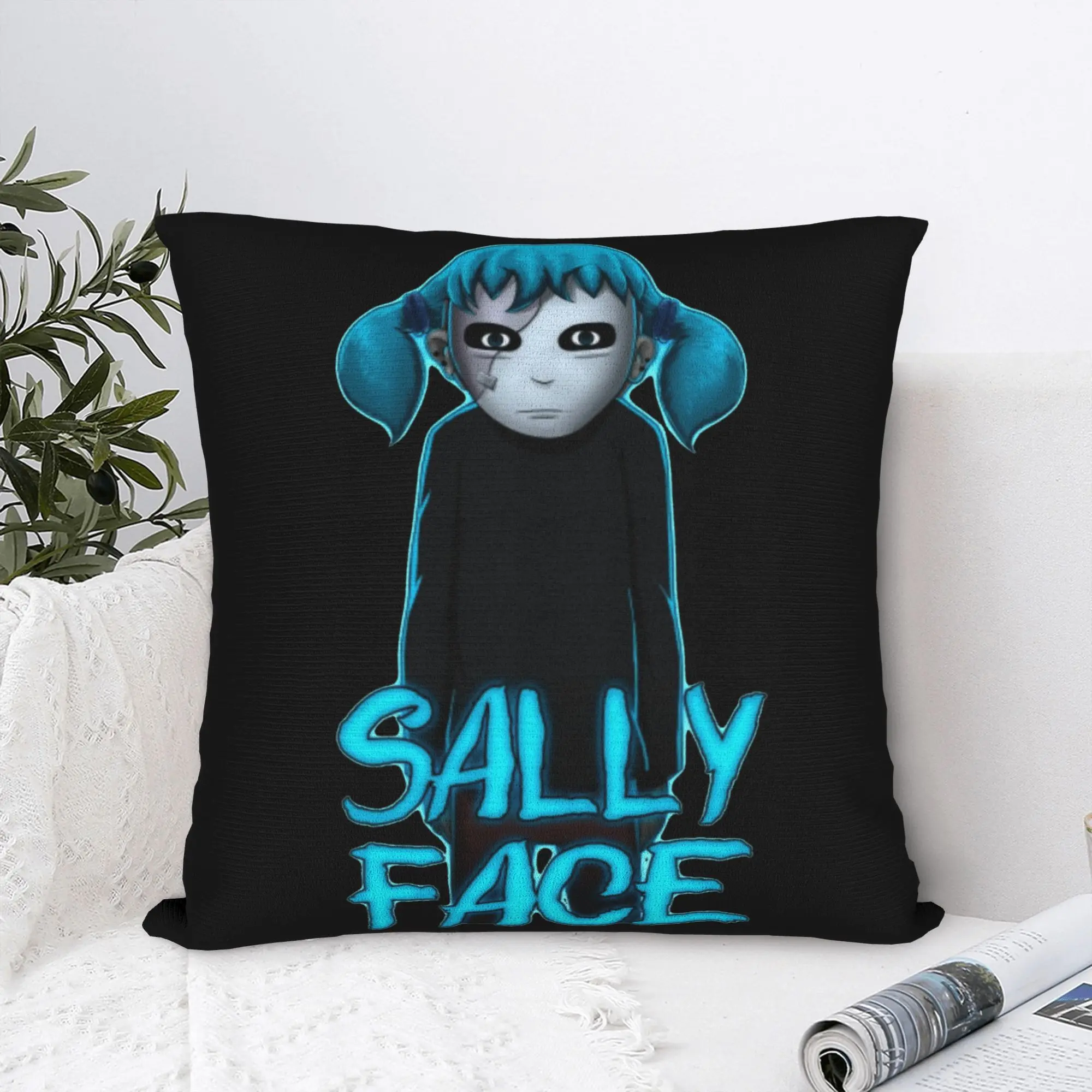 Funda de almohada con estampado de Sally Face, funda de cojín de poliéster, regalo, funda de almohada con diseño de chica de terror, funda con cremallera para coche, 18''