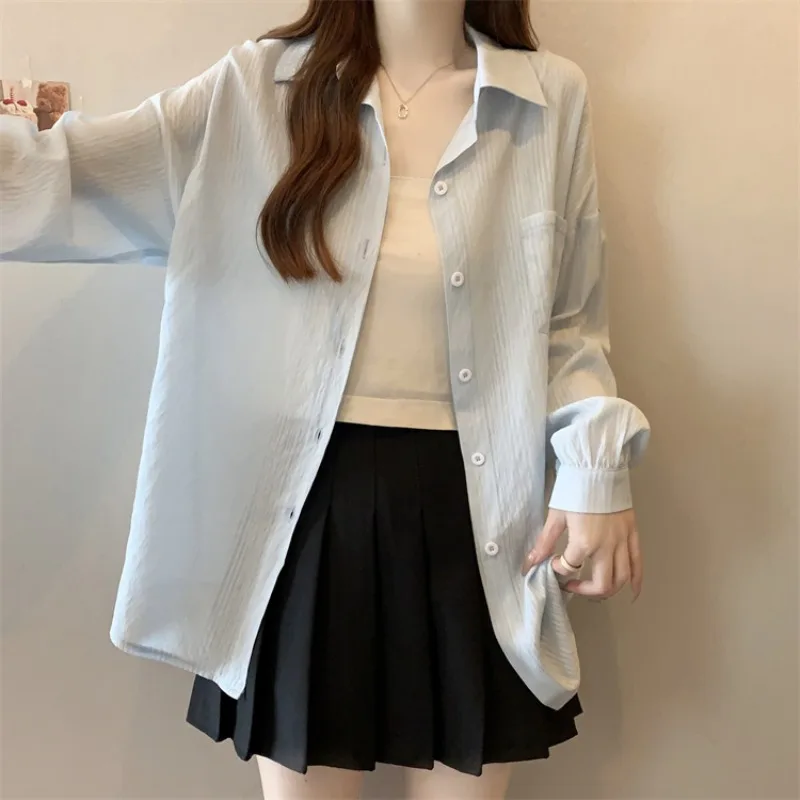 

Женская одежда больших размеров, рубашка с длинным рукавом, блузка для женщин, Новое поступление 2025 года, свободная длинная рубашка на одной пуговице, женская горячая распродажа