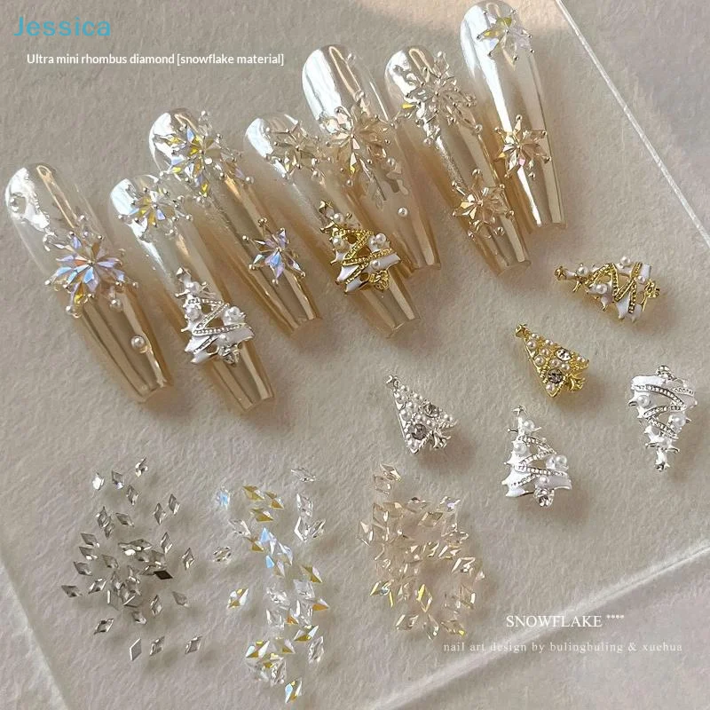 ♥50Pcs Colorful Rhombus Nail Charms Snowflake Nail Rhinestone Flat Bottom Stereoscopic Nail Decoration DIY Accessories