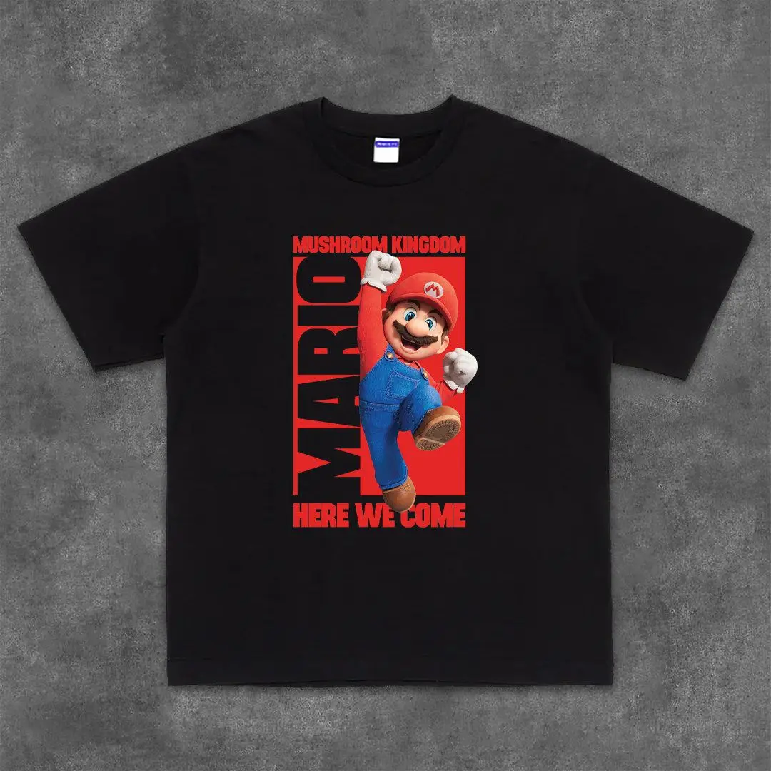 Nintendo Mario Super Kingdom Game Retro Tee Men's Women's Black Cool Graphic Art Print Oversized Short Sleeve Streetwear Top