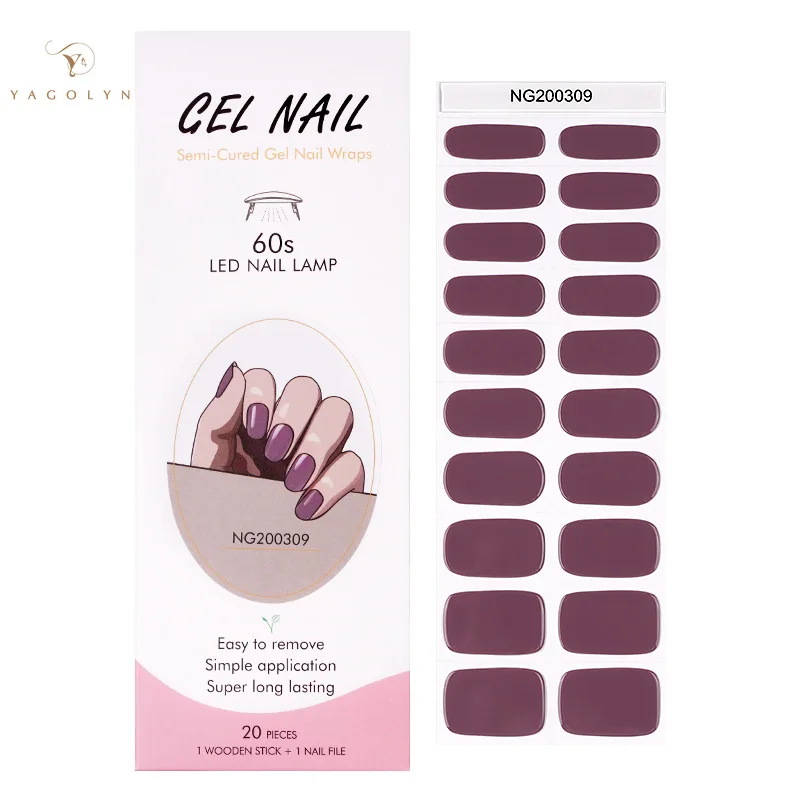 16/20Tips Semi-Cured Nail Wraps Simple Color Adhesive Waterproof Long Lasting Gel Nails Stickers set for UV Lamp Need Manicure