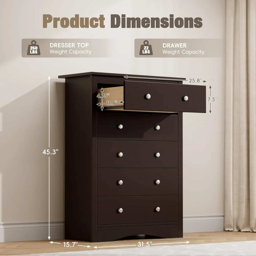 خزانة غرفة نوم طويلة مكونة من 5 أدراج، منظم خزانة ذات أدراج، أثاث تخزين مدخل المدخل، لمسة نهائية بنية #3