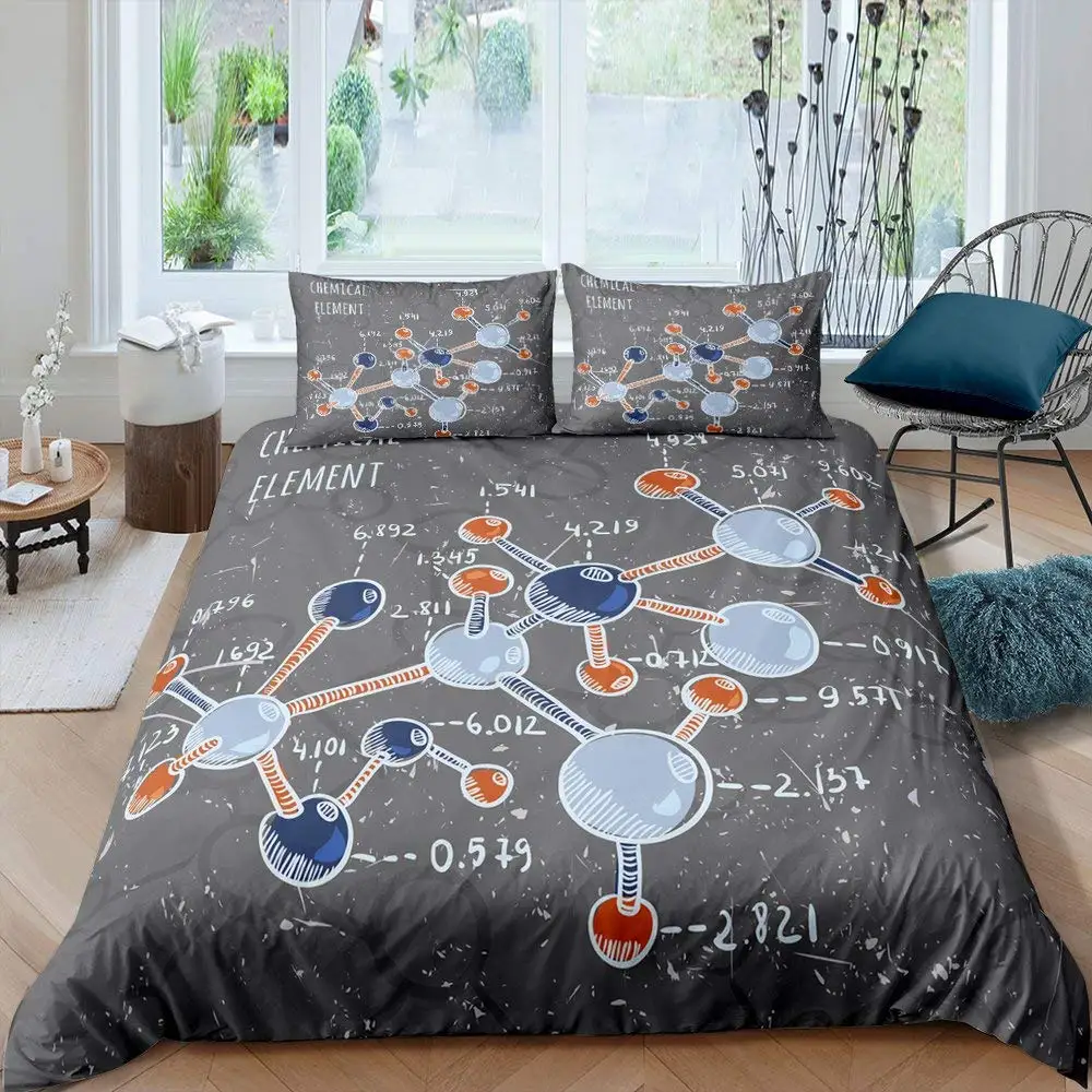 Chemistry Laboratory King Queen Duvet Cover Tube Microscope Graffiti Bedding Set Hippie Doodle Education Science Quilt Cover image 4