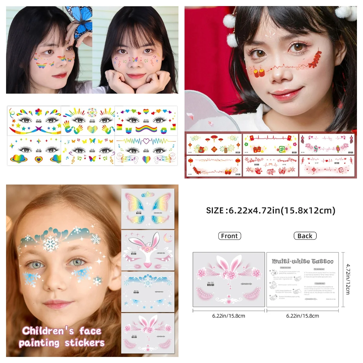 New Beauty Face Stickers Sweet New Year Festival Party Makeup Decals Female Children Transfer Tattoo Decors False Tattoos