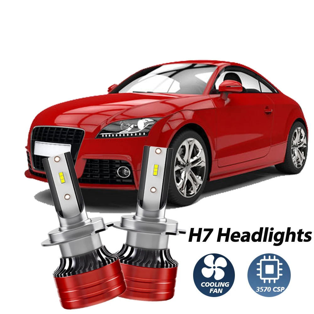 Car Led headlights 900% Brightness H7 6500K 3570 CSP Chips 20000LM Turbo Fan LED Headlamp