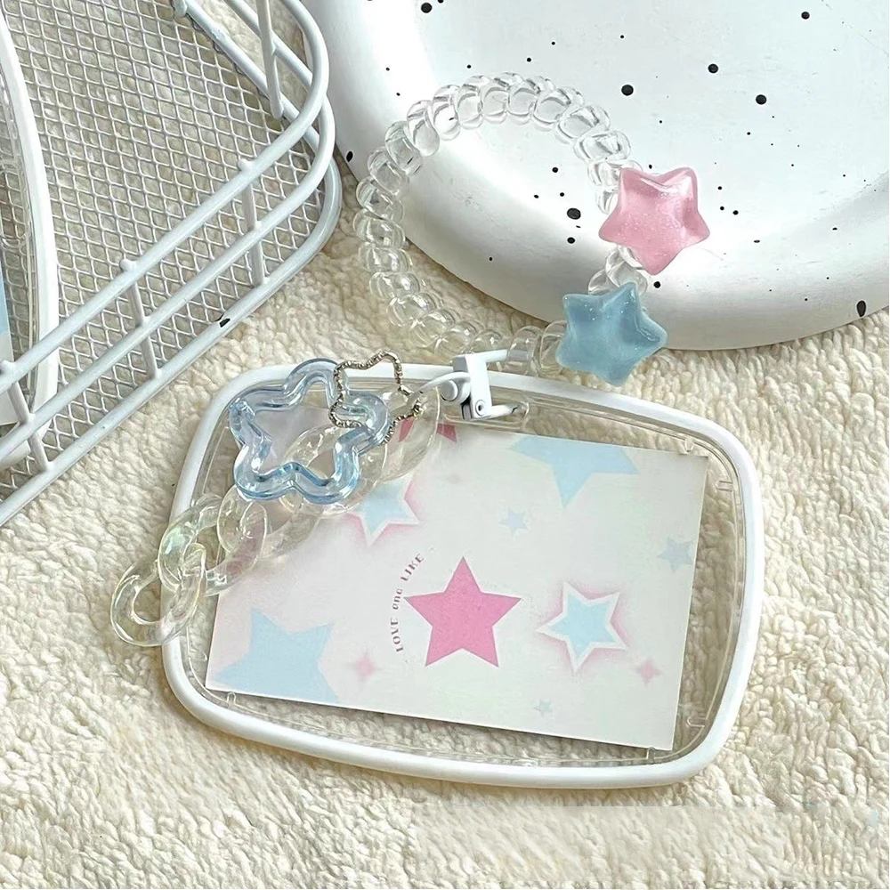 INS Titular do cartão transparente com estrela Keychain, Silicone Card Protective Case, Pendant ID, Bus Photocard Capa para Estudantes