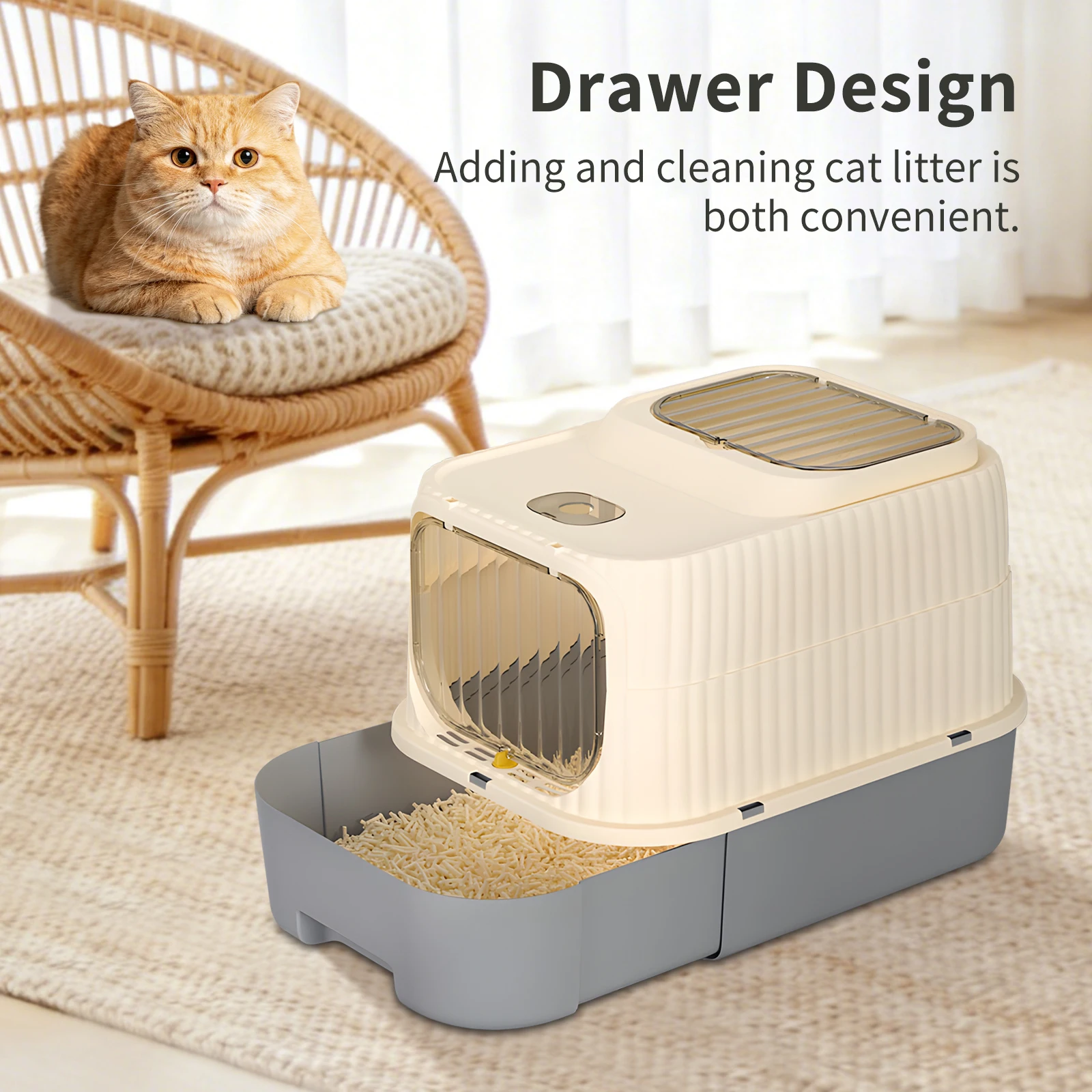 Fully Enclosed Box-Type Cat Litter Box With Dual Outlets And Sand Filtering Design Removable Easy To Clean Suitable For Pet Cats