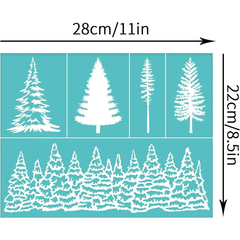 2pcs 11x8.6 Inch Self-Adhesive Silk Screen Printing Stencils Winter Forest Pattern Mesh Transfer Stencil Reusable Tree