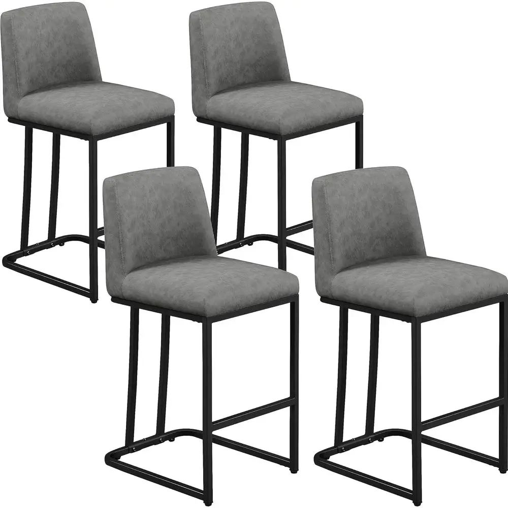 

24 Upholstered Kitchen Bar Stools Set of 4 with Back and Metal Legs, Gray