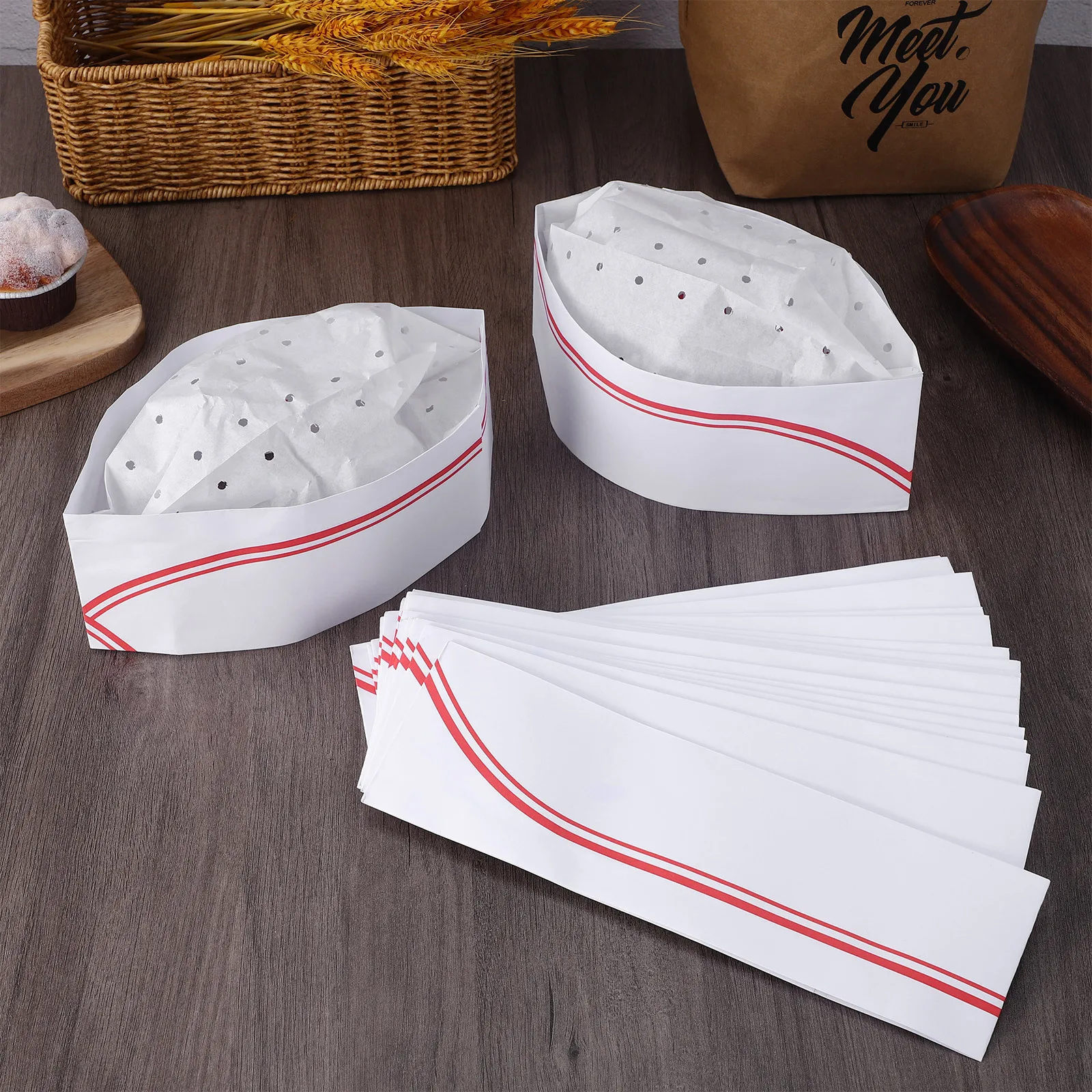 20pcs Chef Hat Disposable Lightweight Paper Hats Adjustable Size Air Holes Classic Design Universal Chef Wear Kitchen Cooking