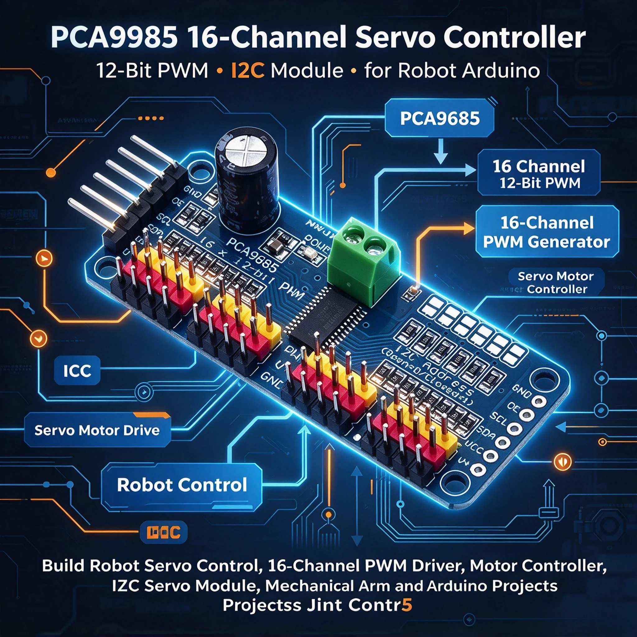 20Pcs PCA9685 16 Channel 12-Bit PWM Servo Motor Controller I2C Module for Robot Arduino