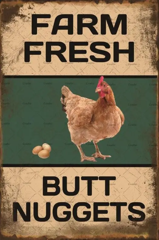 Cusde Vintage Chicken Coop Signs Farm Butt Nuggets Metal Tin Sign Funny Decor For Yard Kitchen 8×12 Inch