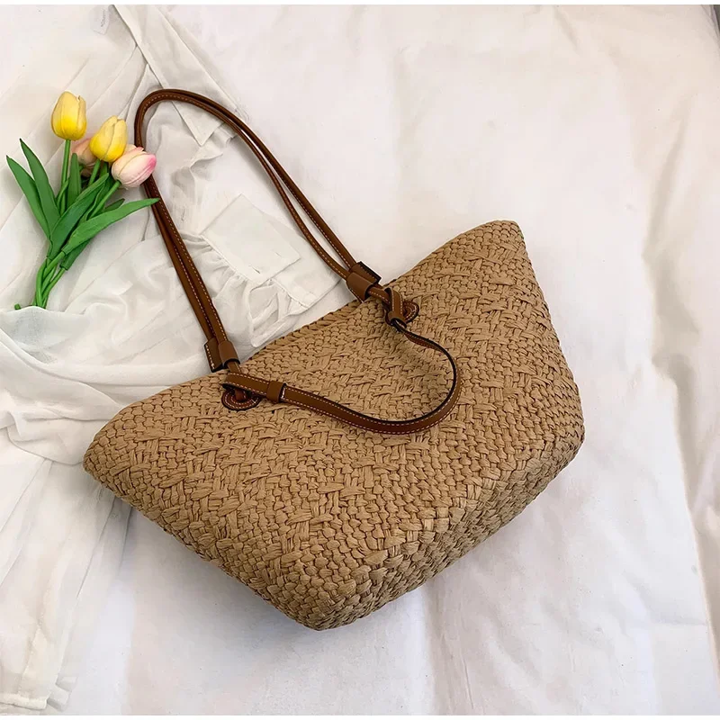 Neue Schulter Tasche Handgemachte Stroh Gewebt Große Kapazität Marke Hochwertige Korb Tasche Sommer Strand Urlaub Mode Handtasche Forwomen – Detail 4