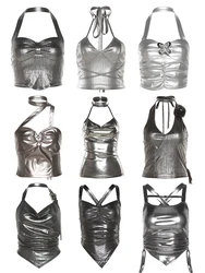 Sexy Summer  Tank Top Women's Glittering Sequin Strap Neck Hanging Disco Bar Clothes Silver Female Group Top Street Style