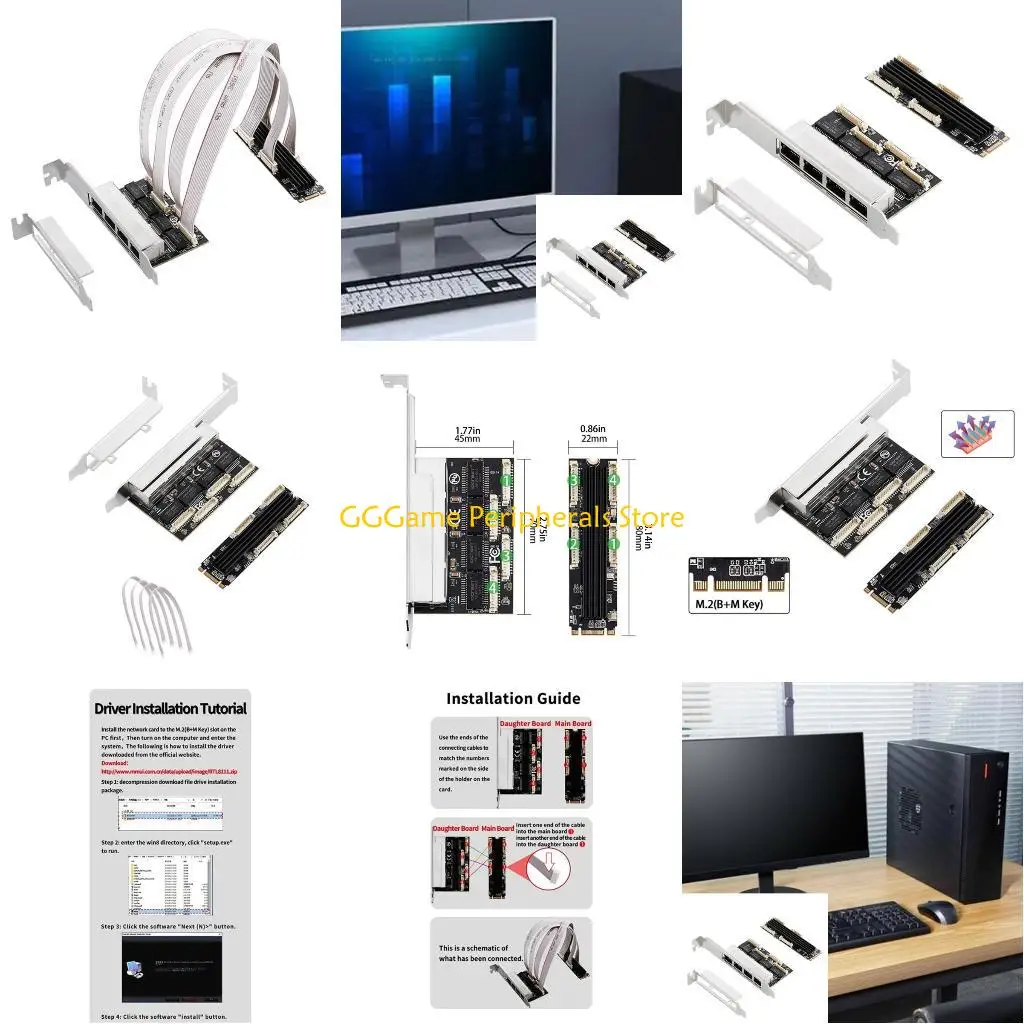 U55B M.2 velocidade (chave B + M) para 4 portas RJ45 Gigabit Ethernet Placa Adaptador 1 Gbps para expansão e