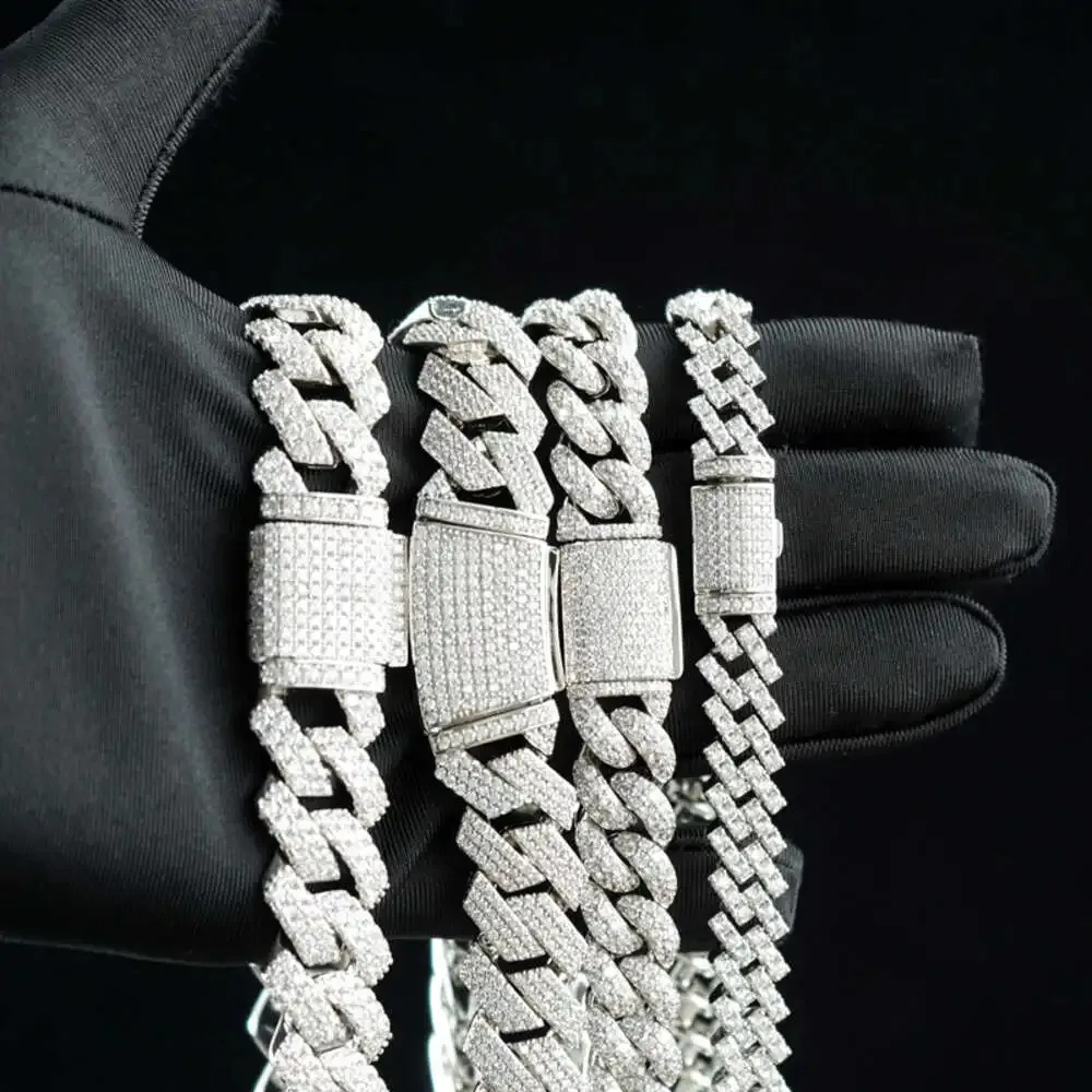 Hip Hop Jewelry 10mm 12mm 15mm 16mm Iced Out 925 Silver Miami Cuban Link Bracelet Chain Necklace Moissanite Vvs for Men Women