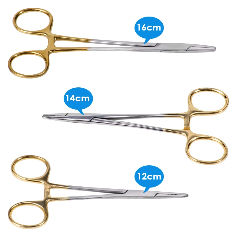 

1pc Dental Needle Holder Plier 12/14/16cm Reusable Stainless Steel Gold Plated Handle Orthodontic Forcep Surgical Instrument