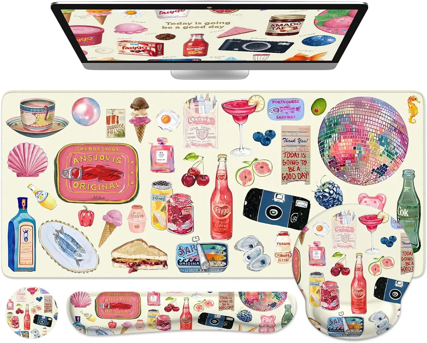 

Large Desk Mat with Wrist Support, Non-Slip Mouse Pad and Keyboard Wrist Rest Set for Home Office