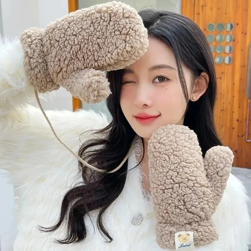 Plush Women Mittens Bear Soft Fleece Gloves Winter Warm Thicken Fingerless Mitten Girls Student Outdoor Warmer Gift Hand Glove