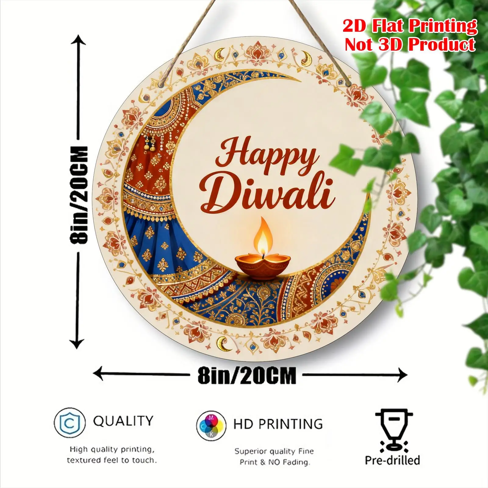 CIFBUY Retro Happy Diwali Aluminum Wall Art Waterproof Wearproof Home Kitchen Farmhouse Yard Room Decor Gift