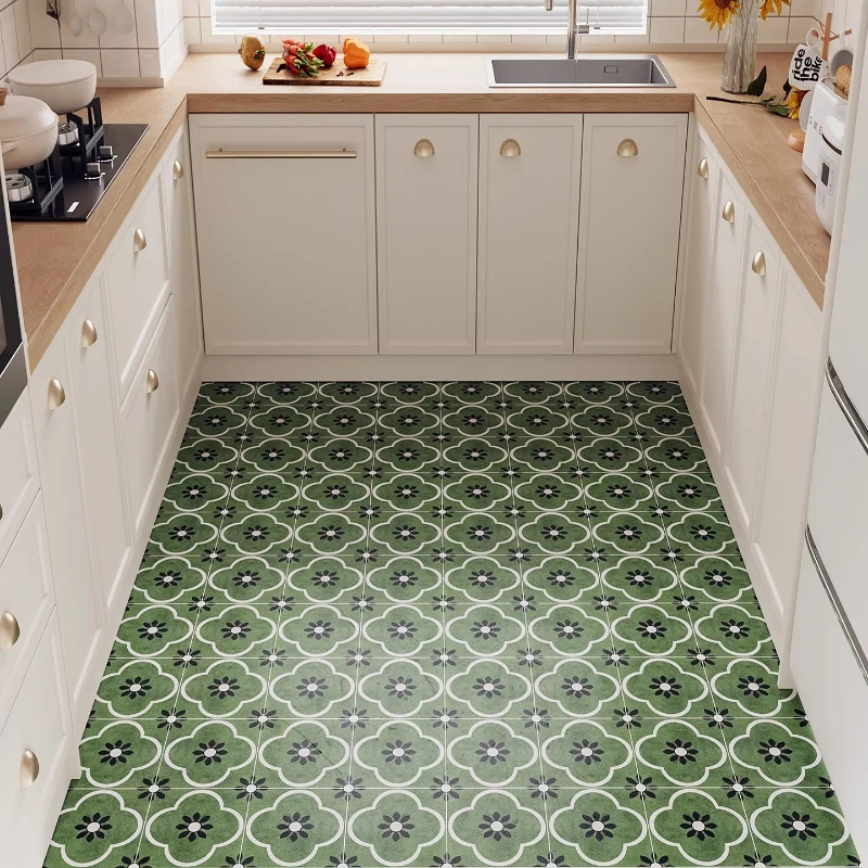PVC Kitchen Carpet Waterproof Non-slip Oil-proof Leather Rug Floral Pattern Rugs Full Coverage Mat Home Decor Alfombra De Cocina