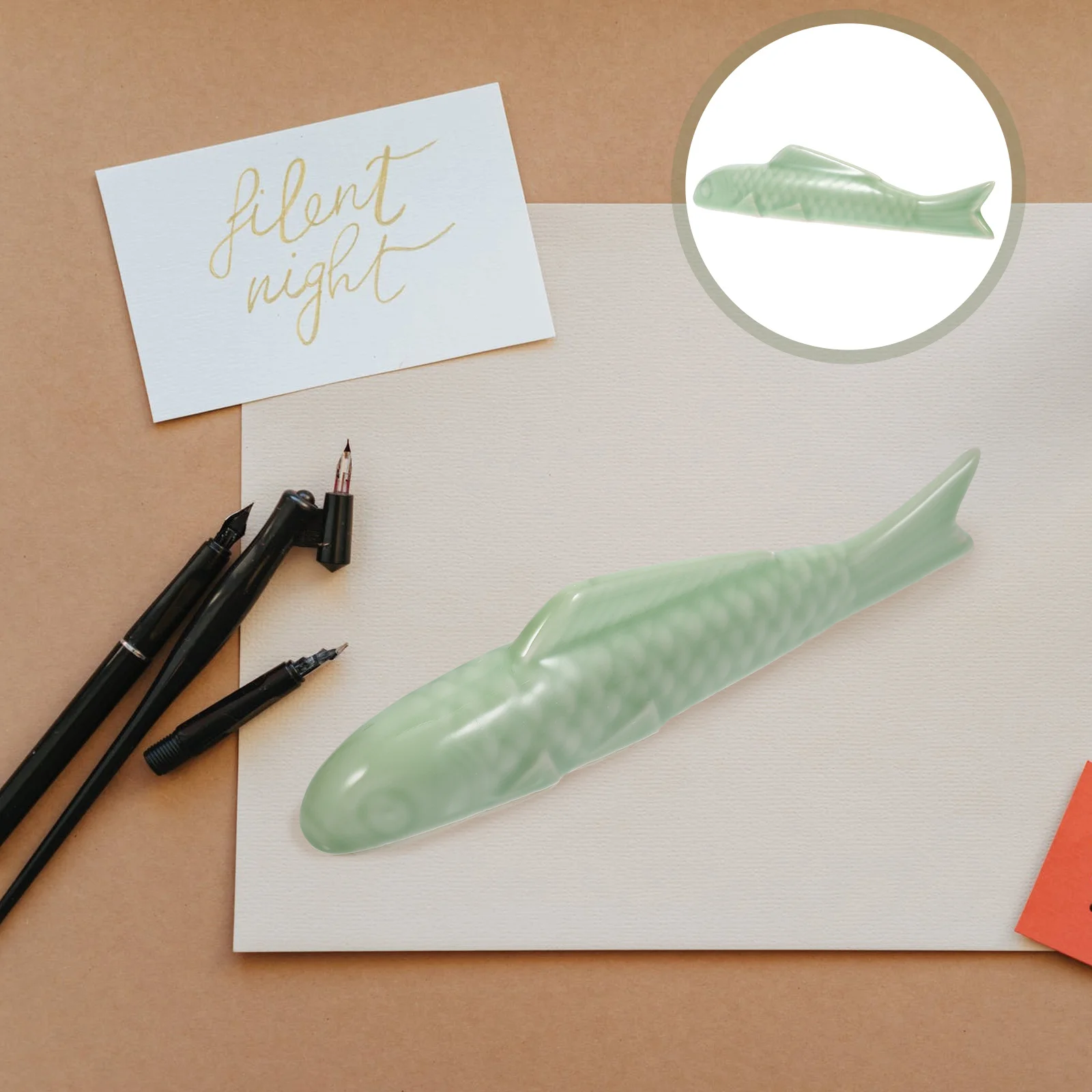 

Chinese Calligraphy Paperweight Ceramic Carp Shaped Sturdy Durable Festival Housewarming Ceremony Gift Ceramic Paperweight