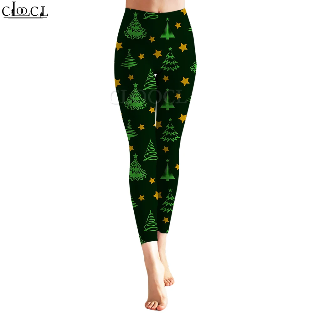 CLOOCL-mallas de árbol de Navidad para mujer, entrenamiento, Fitness, trotar, correr, mallas de gimnasio, ropa deportiva elástica, pantalones de Yoga