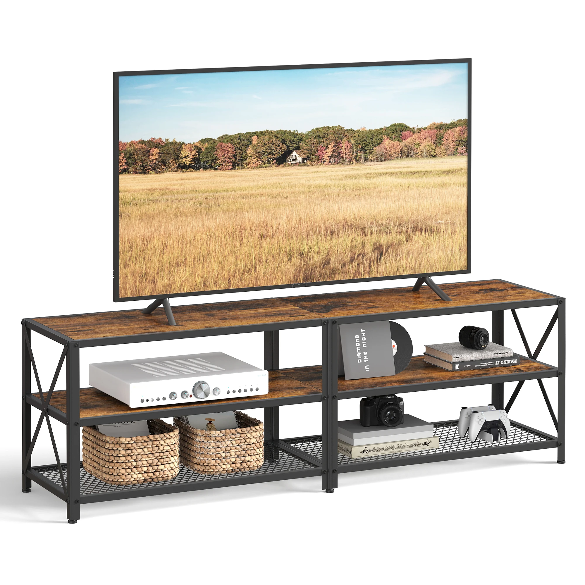 

VASAGLE TV Stand, TV Console For TVs Up To 70 Inches, TV Table, 63 Inches Width, TV Cabinet With Storage Shelves, Steel Frame