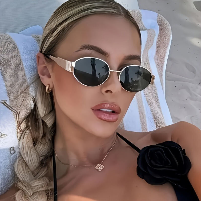  3pcs Trendy Oval Sunglasses for Women Luxury Metal Frame Retro Sun Glasses Ladies Classic Vintage Round Man Shades 