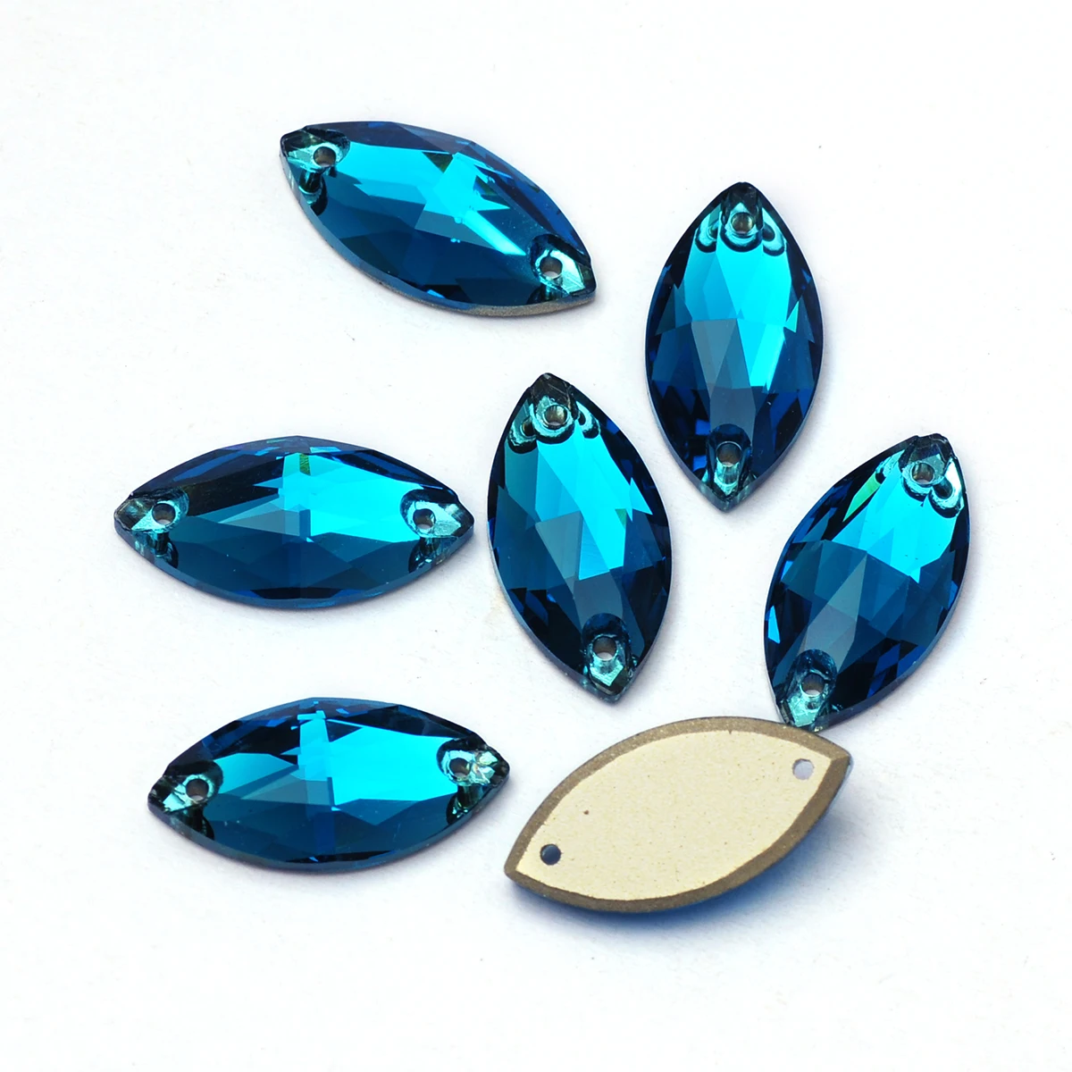 PUBRILEX Blauer Zirkon Rivoli Tropfen Kosmische Kristallsteine Flache Rückseite Strass zum Aufnähen für Kleidung, Kleider, Handarbeiten und Dekoration – Detail 4