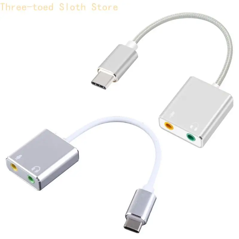 USB C Headphone Microphone Adapter Type C External Sound Card 3.5mm for Windows for Mac Linux E74A