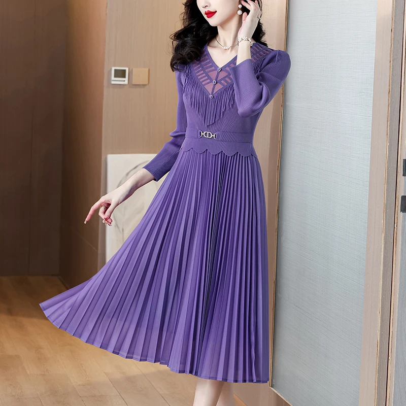 

2025 Spring Miyake Women's Clothing New Design Sense, Elegant Pleated Waist Cinching, Versatile Fashion Socialite Dress