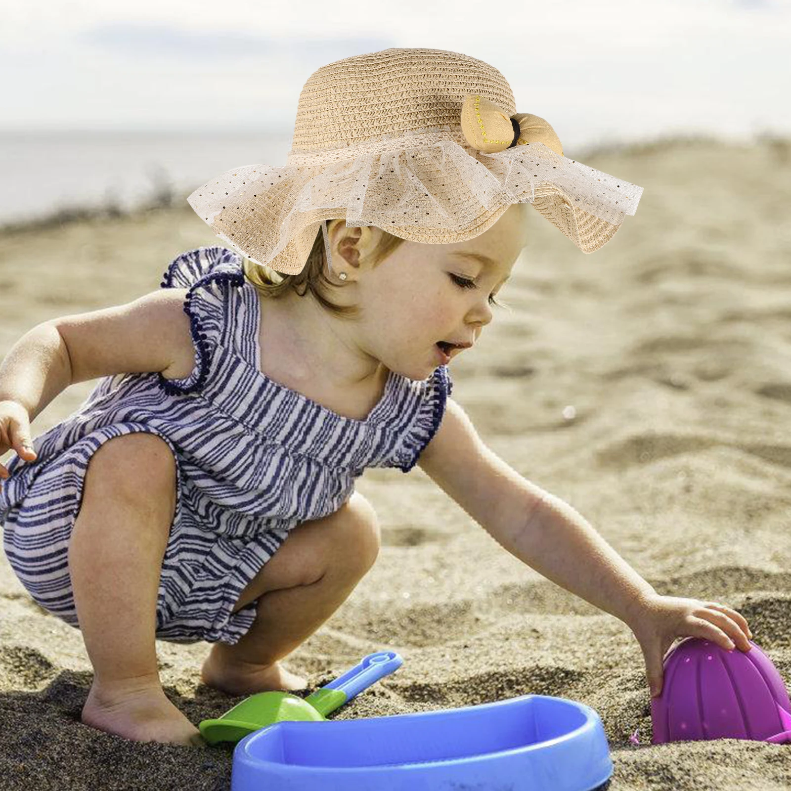 

Kids Sun Lightweight Breathable UV Protection Summer Beach Travel Straw Bucket Hat Girls Hat Children Accessories
