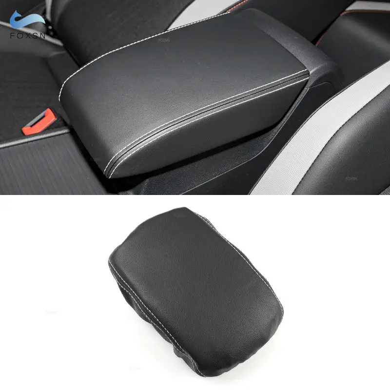 For VW Golf 8 MK8 2020 2021 Car Black Leather with white line Interior Center Console Lid Armrest Box Cover Protective Trim